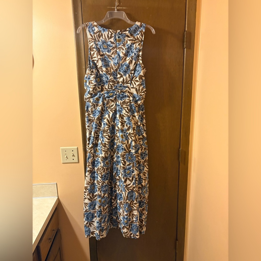 Madewell cutout cream, brown, & blue midi dress - Picture 5 of 9